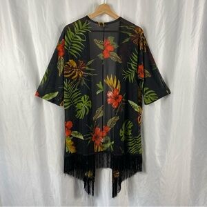 Ember Tropical Floral Kimono with Fringe Size Large